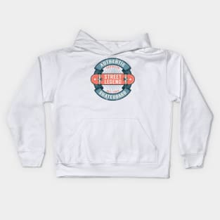 Hipster skateboarding logo with round ribbon and inverted skateboard Kids Hoodie